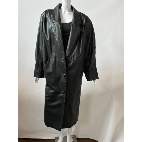 Avanti Black Leather Coat Sz Medium Knee Length - Picture 3 of 16